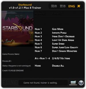 Starbound Trainer for PC game version 1.0 - 1.2.1 64 Bit