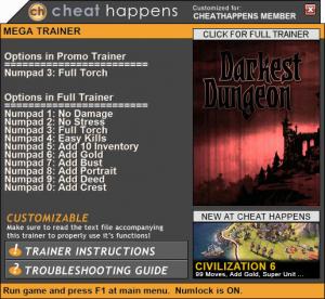 Darkest Dungeon Trainer for PC game version 16707