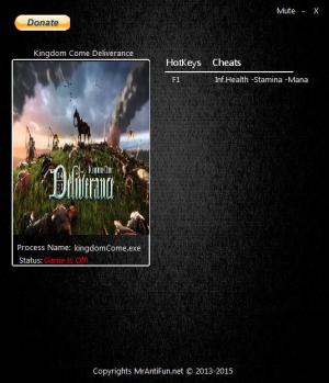 Kingdom Come: Deliverance Trainer for PC game version 8.1