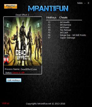 Dead Effect 2 Trainer for PC game version 170106