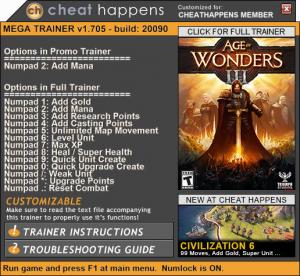 Age of Wonders 3 Trainer for PC game version 1.705 Build 20942
