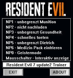 Resident Evil 7: Biohazard Trainer for PC game version 1.02