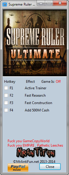 Supreme Ruler Ultimate Trainer for PC game version 9.0.75