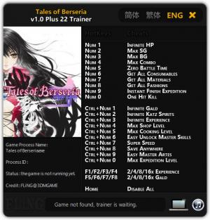 Tales of Berseria Trainer for PC game version 1.0