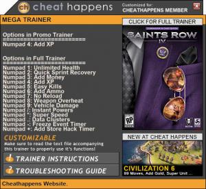 Saints Row 4 Trainer for PC game version 02.05.2017