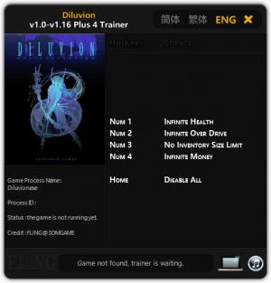 Diluvion Trainer for PC game version 1.0 - 1.16