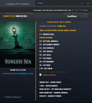 Sunless Sea Trainer for PC game version 2.2.2.3129