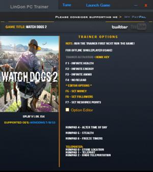 Watch Dogs 2 Trainer for PC game version 1.09.154 64bit