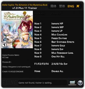 Atelier Sophie: The Alchemist of the Mysterious Book Trainer for PC game version 1.0