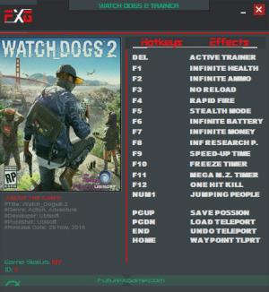 Watch Dogs 2 Trainer for PC game version 1.07.141.6.988937