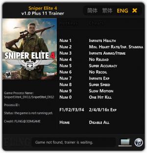 Sniper Elite 4 Trainer for PC game version 1.0