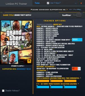 Grand Theft Auto 5 Trainer for PC game version 1.0.975.1