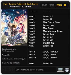 Fairy Fencer F: Advent Dark Force Trainer for PC game version 1.0