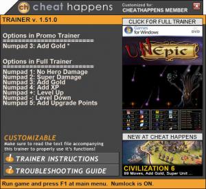 UnEpic Trainer for PC game version 1.51.0