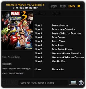 Ultimate Marvel vs. Capcom 3 Trainer for PC game version 1.0