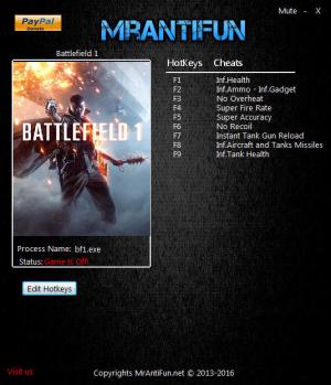 Battlefield 1 Trainer for PC game version 11299