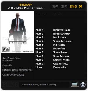 Hitman 2016 Trainer for PC game version 1.0 - 1.10.0