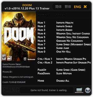 Doom 2016 Trainer for PC game version 1.0 - Update 2016.12.20