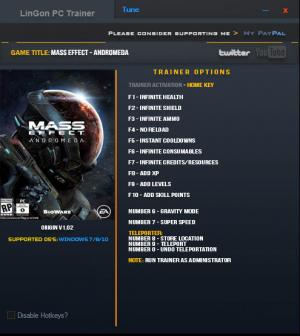 Mass Effect: Andromeda Trainer for PC game version Update 1