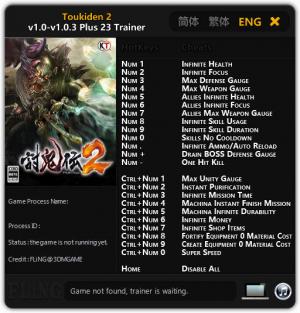 Toukiden 2 Trainer for PC game version 1.0 - 1.0.3