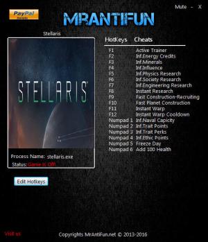 Stellaris Trainer for PC game version 1.5.0