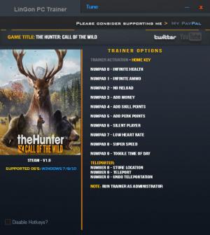 theHunter: Call of the Wild Trainer for PC game version 1.6