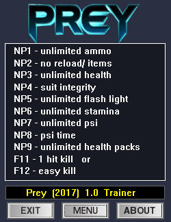 Prey 2017 Trainer for PC game version 1.0