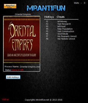 Oriental Empires Trainer for PC game version 09.22.2016