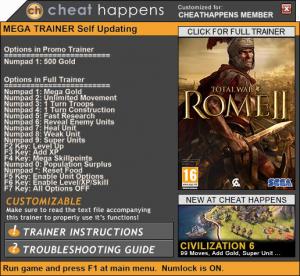 Total War: Rome 2 Trainer for PC game version 2.2.0 Build 16155 736913