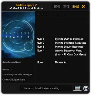 Endless Space 2 Trainer for PC game version 1.0 - 1.0.1