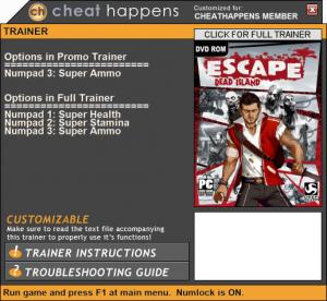 Escape Dead Island Trainer for PC game version Patch 06.11.2017