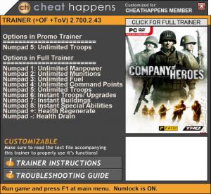 Company of Heroes 2 Trainer for PC game version 2.700.2.43 Update 06.16.2017