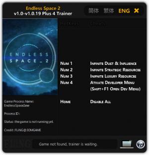 Endless Space 2 Trainer for PC game version v1.0 - 1.0.19