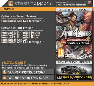 Dynasty Warriors 8: Xtreme Legends Complete Edition Trainer for PC game version 06.29.2017