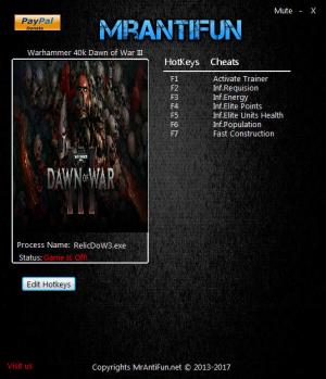Warhammer 40.000: Dawn of War 3 Trainer for PC game version 4.319.225.17196