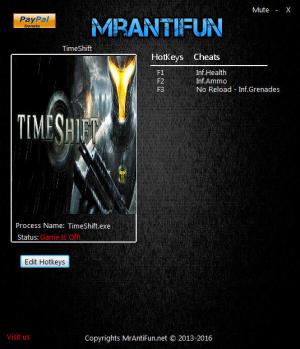 TimeShift Trainer for PC game version 1.00