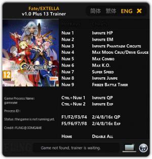 Fate/EXTELLA Trainer for PC game version 1.0