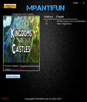 Kingdoms And Castles Trainer for PC game version 104g