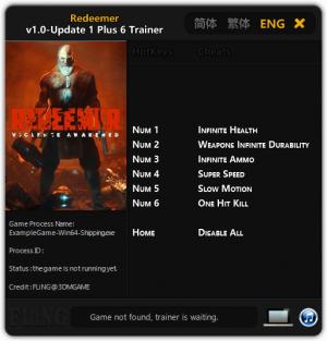 Redeemer Trainer for PC game version 1.0 Update 1