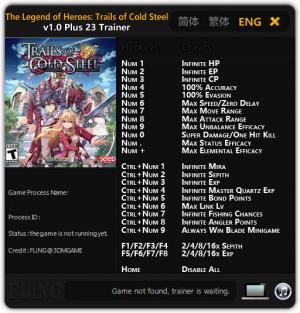 The Legend of Heroes: Trails of Cold Steel Trainer for PC game version 1.0