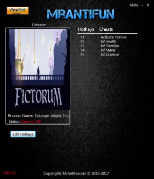 Fictorum Trainer for PC game version 1.0.5