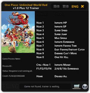 One Piece: Unlimited World Red Trainer for PC game version 1.0