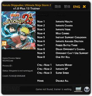 Naruto Shippuden: Ultimate Ninja Storm 2 Trainer for PC game version 1.0