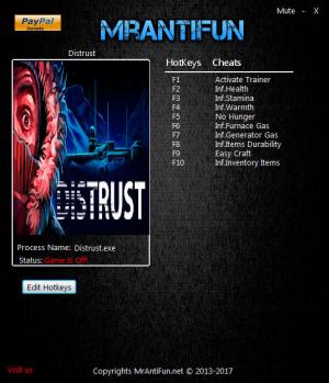 Distrust Trainer for PC game version 1.00