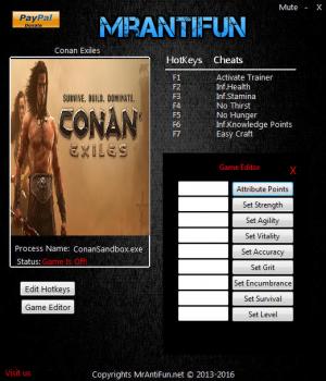Conan Exiles Trainer for PC game version 08.31.2017