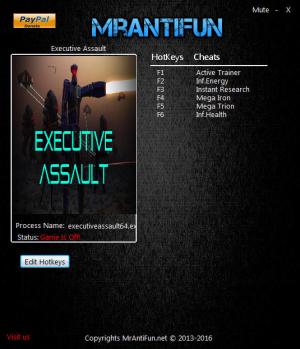 Executive Assault Trainer for PC game version 1.200.16 64bit