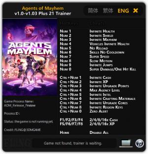 Agents of Mayhem Trainer for PC game version v1.0 - 1.03