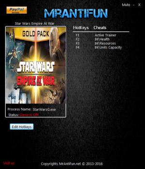 Star Wars: Empire at War Trainer for PC game version v1.120