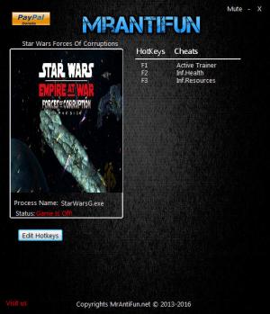 Star Wars: Empire at War - Forces of Corruption Trainer for PC game version 1.121