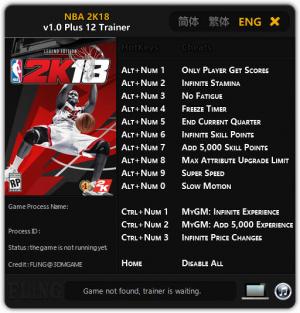 NBA 2K18 Trainer for PC game version  v1.0
